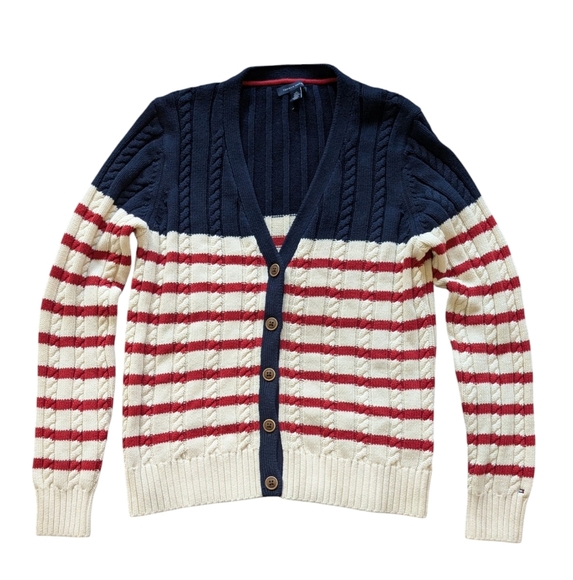 Tommy Hilfiger Preppy Striped Cardigan sz L - Picture 1 of 6